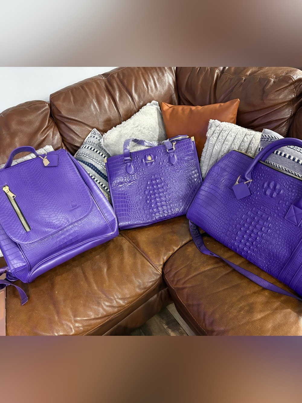 Tote and carry Purple Croc-Embossed Tote Bag - Unbranded